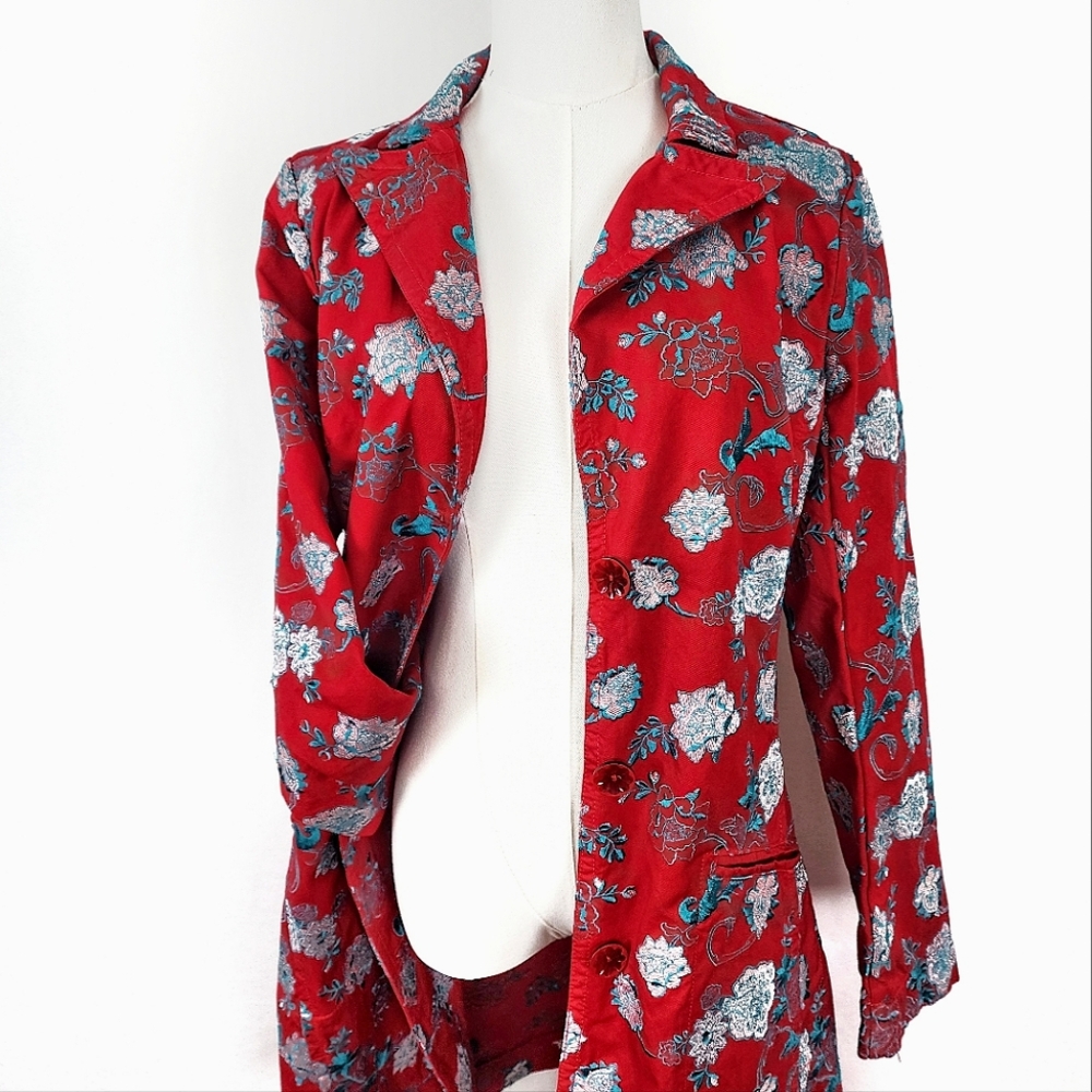 Johnny Was Floral Embroidered Coat Red Medium Like New *RARE FIND* - Picture 2 of 16